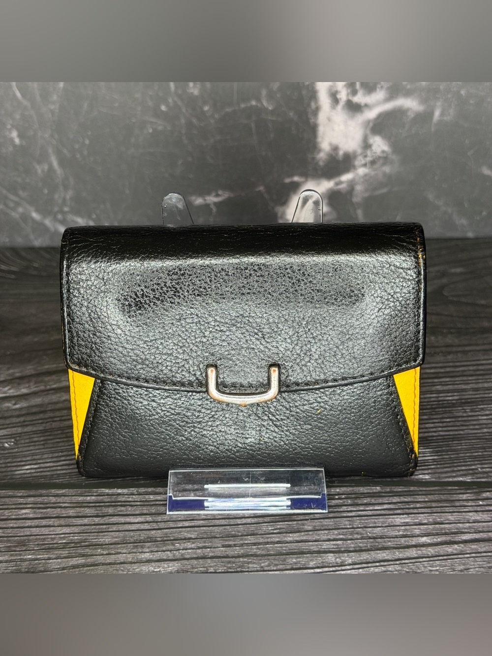 Cartier Compact Wallet Black Leather Yellow Interior Bifold